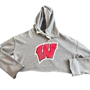 Womens Cropped distressed logo Hoodie Sweatshirt Wisconsin Badgers Size large